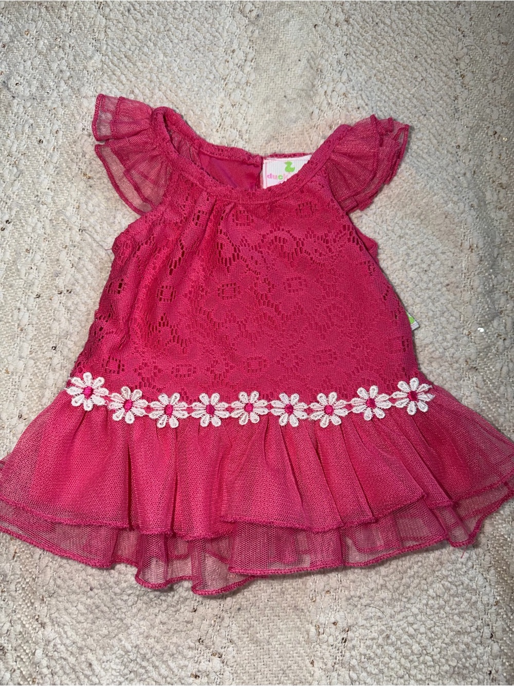 Girls Fuchsia Lace & Tulle Dress with Daisy Trim